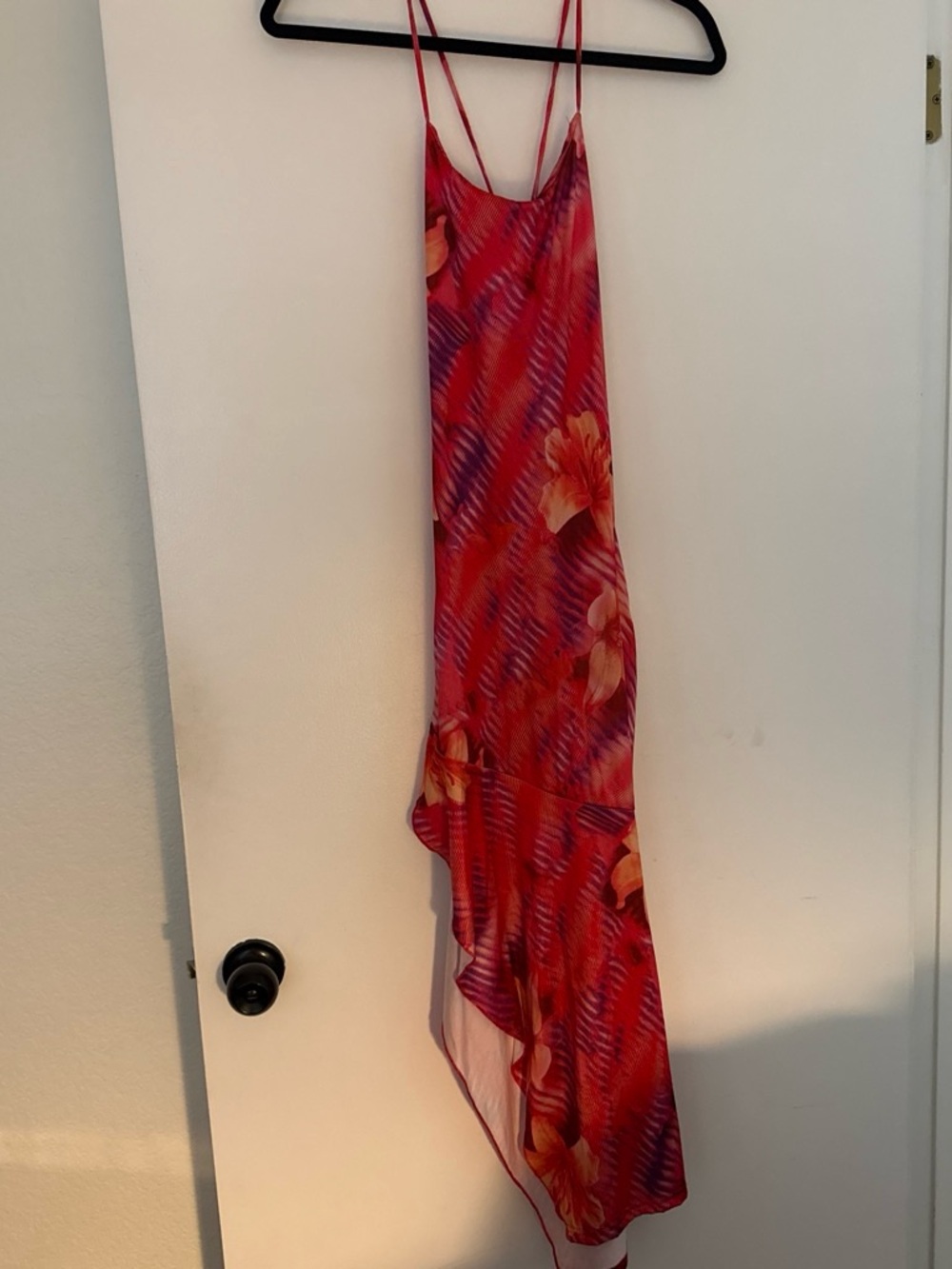 Red Floral High-Low Slip Dress